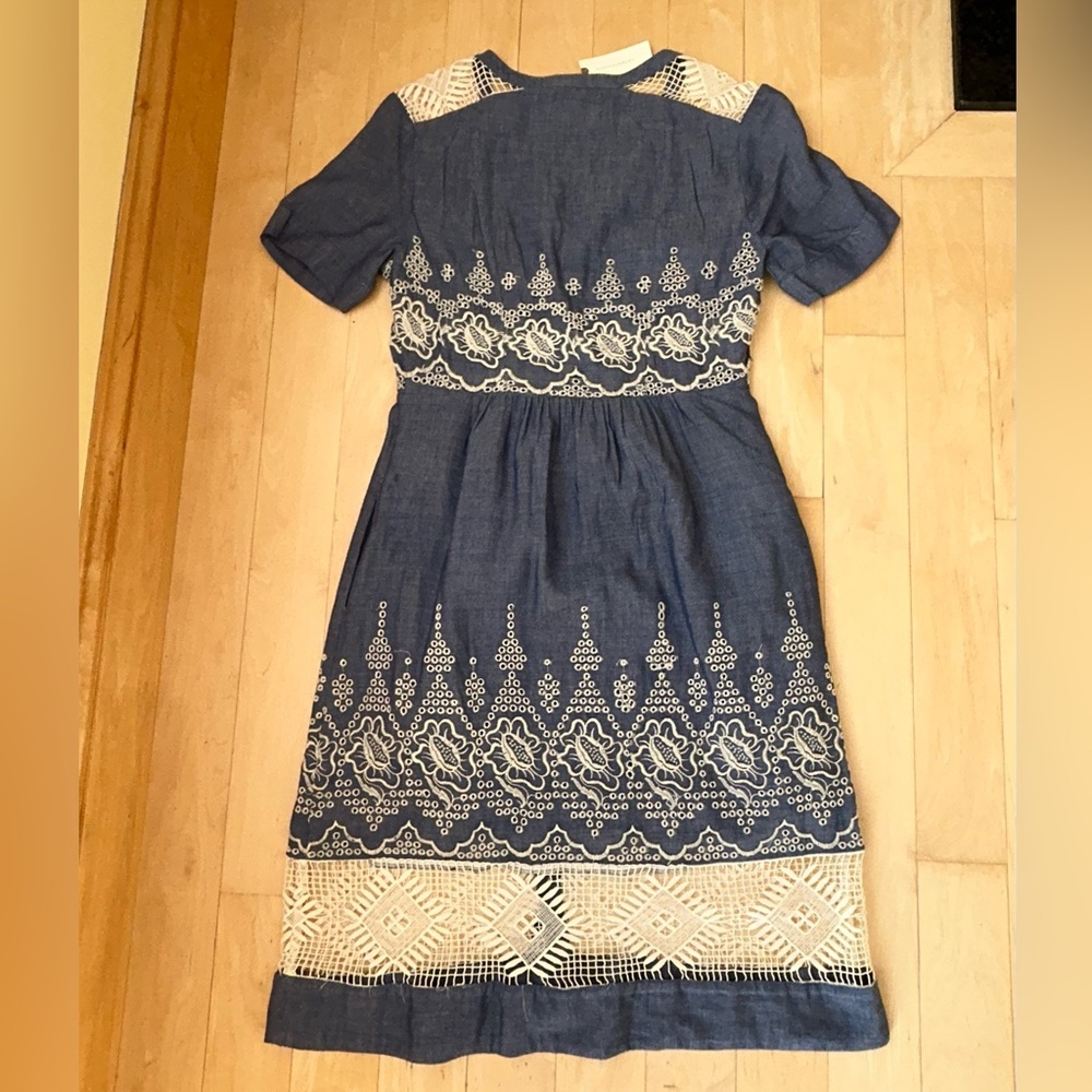 Anthropologie Moulinette Soeurs Denim Embroidered Waters Midi Dress Size 4 NWT - Picture 7 of 16